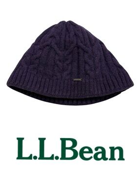 L.L. Bean Wool Blend GoreTex Cable Knit Beanie Purple Winter Ski OSFA